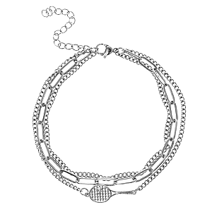 Tennis Silver Paper Clip Layered Bracelet