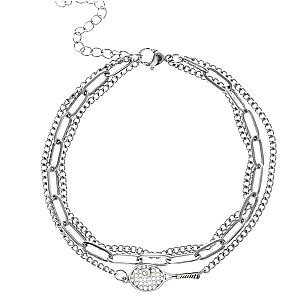 Tennis Silver Paper Clip Layered Bracelet