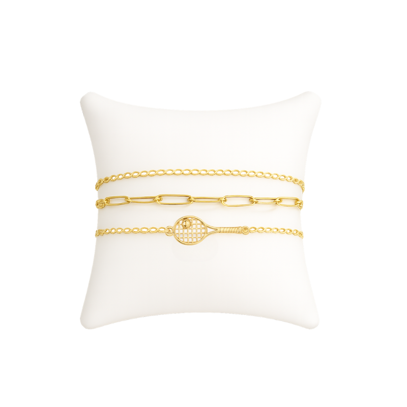 Tennis Gold Paper Clip Layered Bracelet