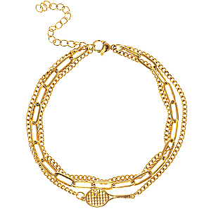 Tennis Gold Paper Clip Layered Bracelet
