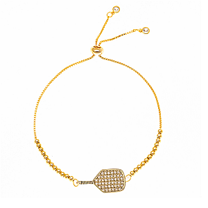 Beaded Pickleball Rhinestone Slider Bracelet - Gold
