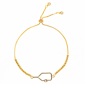 Beaded Pickleball Rhinestone Slider Bracelet - Gold