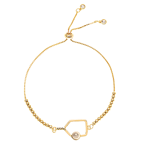 Beaded Pickleball Rhinestone Slider Bracelet - Gold
