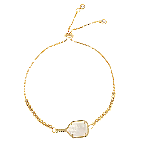 Beaded Pickleball Rhinestone Slider Bracelet - Gold