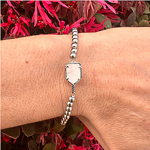 Pickleball Mother of Pearl Silver Beaded Bracelet