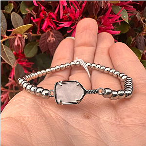 Pickleball Mother of Pearl Silver Beaded Bracelet
