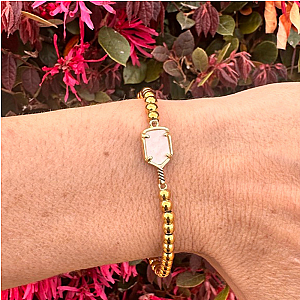 Pickleball Mother of Pearl Gold Beaded Bracelet