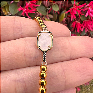 Pickleball Mother of Pearl Gold Beaded Bracelet