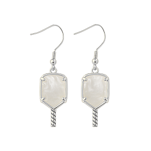 Silver Pickleball Mother of Pearl Dangle Earrings