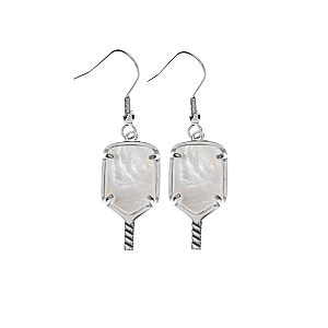 Silver Pickleball Mother of Pearl Dangle Earrings