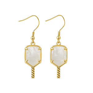 Gold Pickleball Mother of Pearl Dangle Earrings