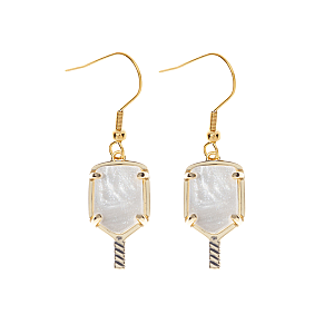 Gold Pickleball Mother of Pearl Dangle Earrings
