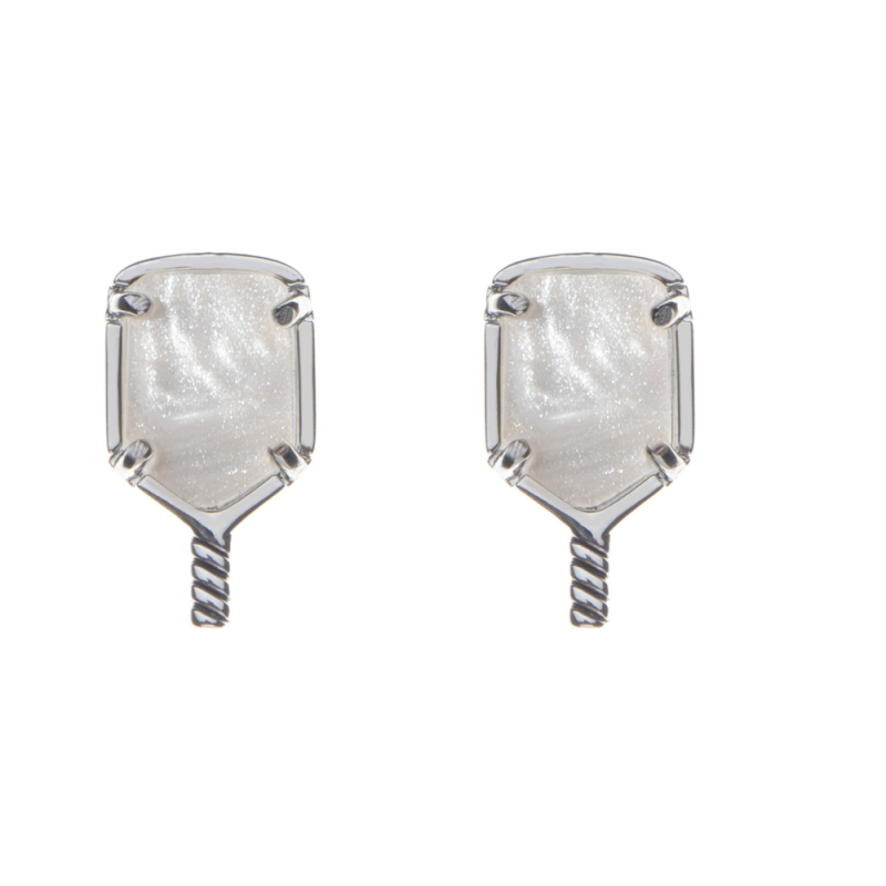 Pickleball Mother of Pearl Silver Stud Earrings
