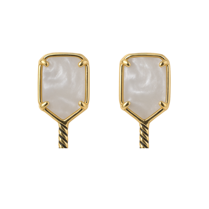 Pickleball Mother of Pearl Gold Stud Earrings
