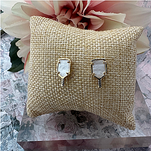 Pickleball Mother of Pearl Gold Stud Earrings