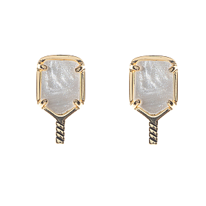 Pickleball Mother of Pearl Gold Stud Earrings