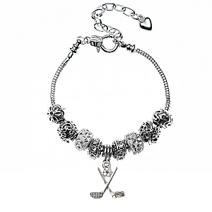 Golf White and Silver European Beaded Charm Bracelet