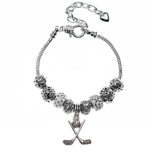 Golf White and Silver European Beaded Charm Bracelet