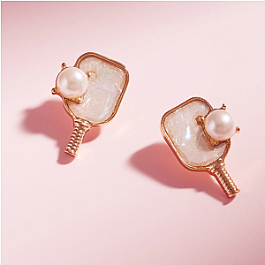Pickleball Shimmery Pearl Post Stud Earrings