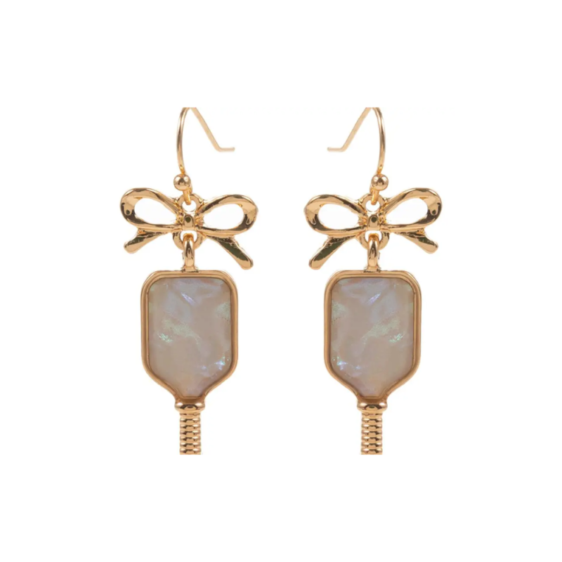 Pickleball Shimmery Bow Dangle Earrings