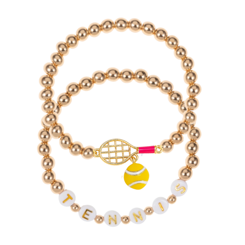 Tennis Racket Enamel 2 Set Stretch Bracelet Set