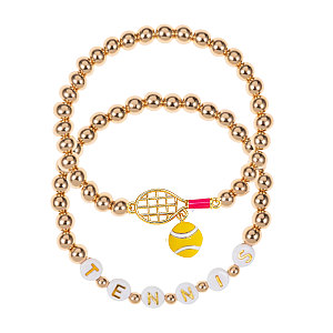 Tennis Racket Enamel 2 Set Stretch Bracelet Set