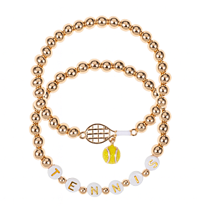 Tennis Racket Enamel 2 Set Stretch Bracelet Set