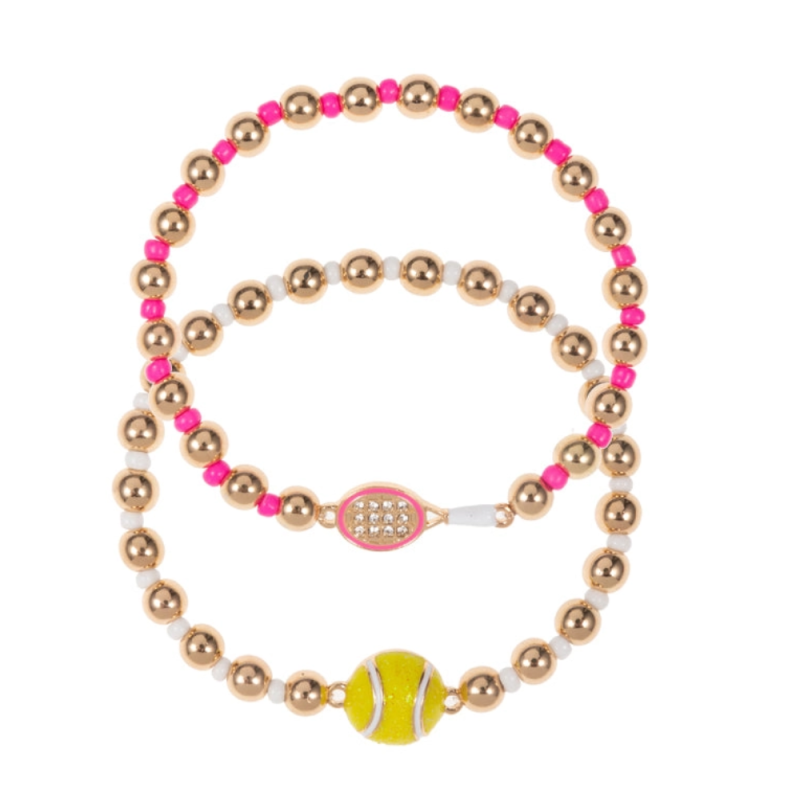 Tennis Ball Enamel 2 Set Stretch Bracelet Set