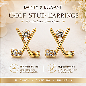 Golf CZ Stud 18K Plated Earrings- Pick Color