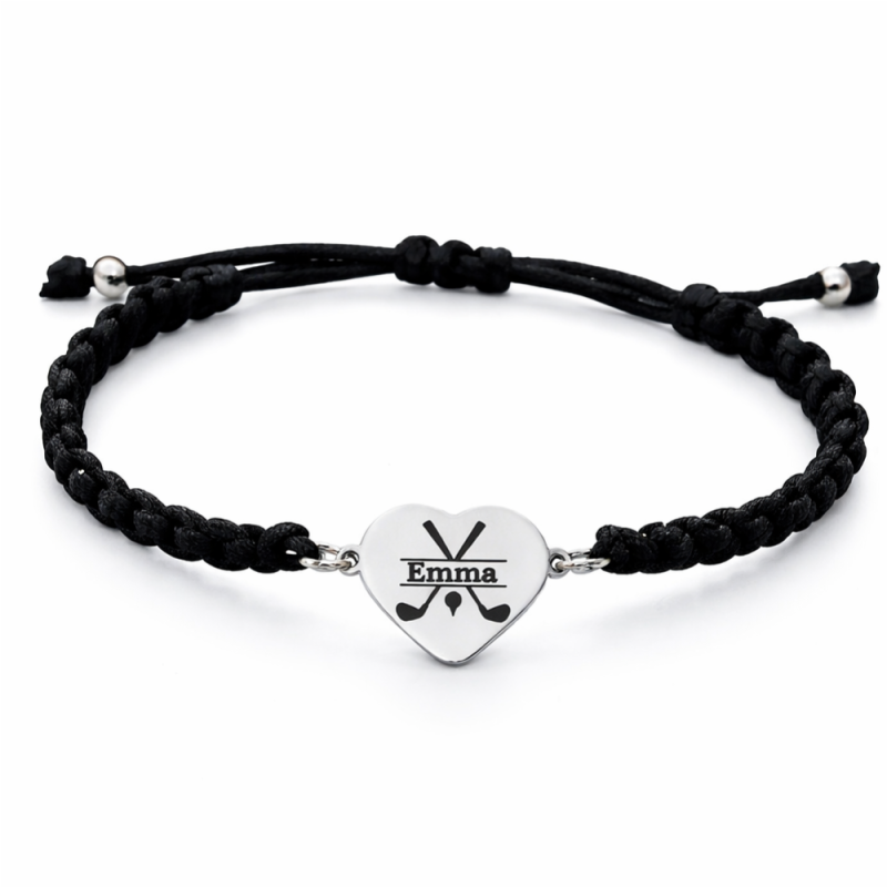 Personalized Engraved Golf Heart Rope Bracelet
