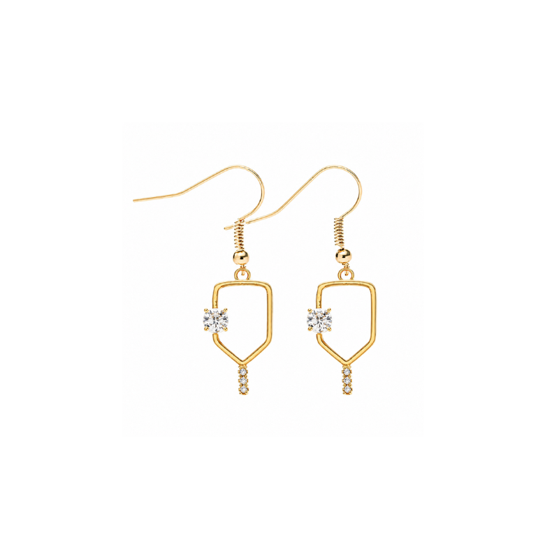 Gold Pickleball Rhinestone Dangle Earrings