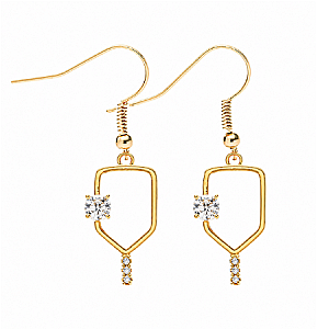 Gold Pickleball Rhinestone Dangle Earrings