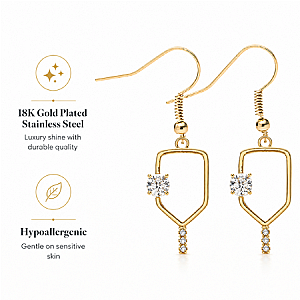 Gold Pickleball Rhinestone Dangle Earrings