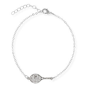 Silver Rhinestone Tennis Racket Chain Bracelet