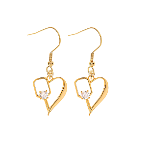 Gold Pickleball Heart Rhinestone Dangle Earrings