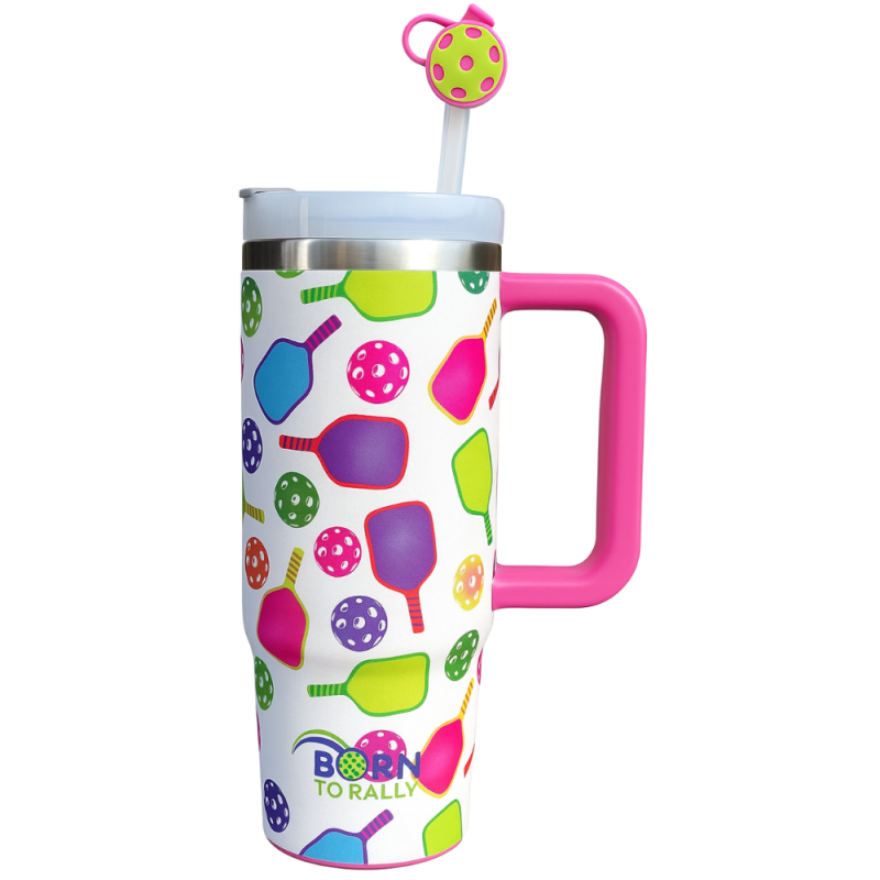 Pickleball 30oz Tumbler- Pink Multi Paddle