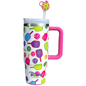 Pickleball 30oz Tumbler- Pink Multi Paddle