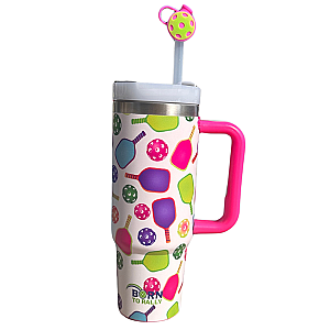 Pickleball 30oz Tumbler- Pink Multi Paddle