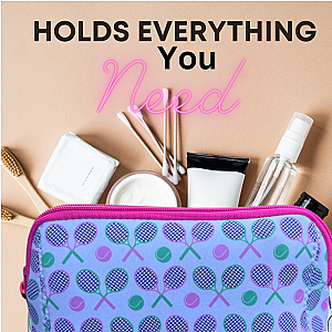 Tennis Racket Cosmetic Bag - Pink and Green