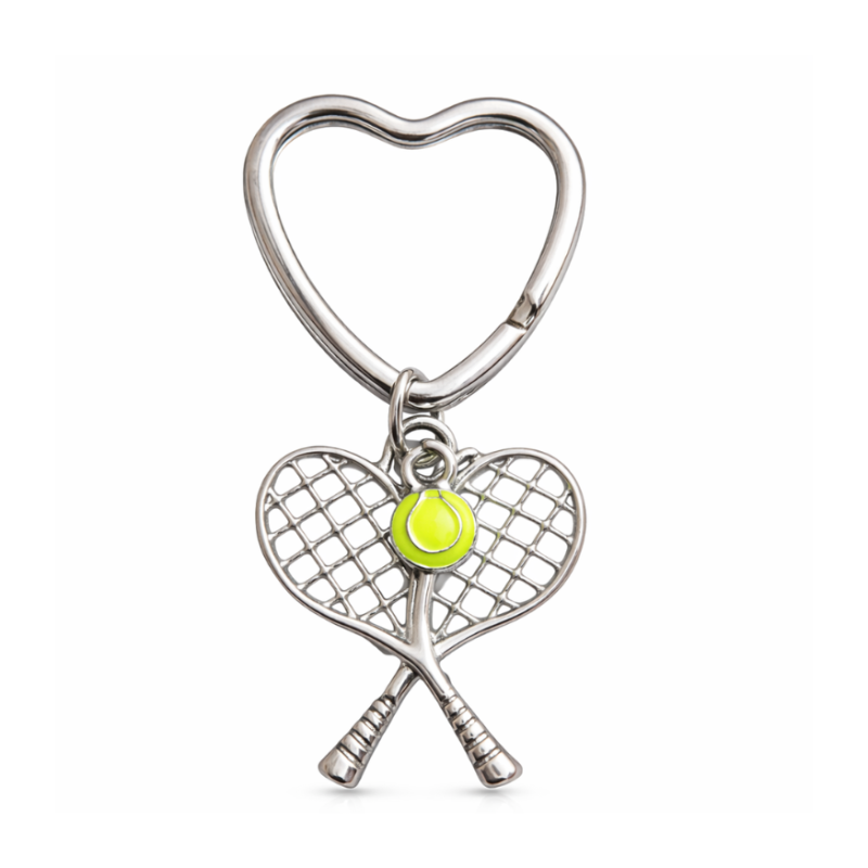 Tennis Double Racket Heart Keychain