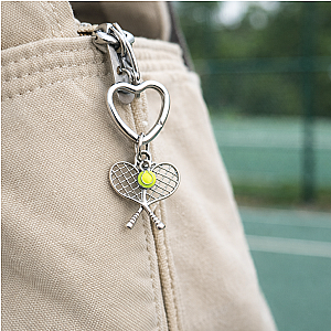 Tennis Double Racket Heart Keychain