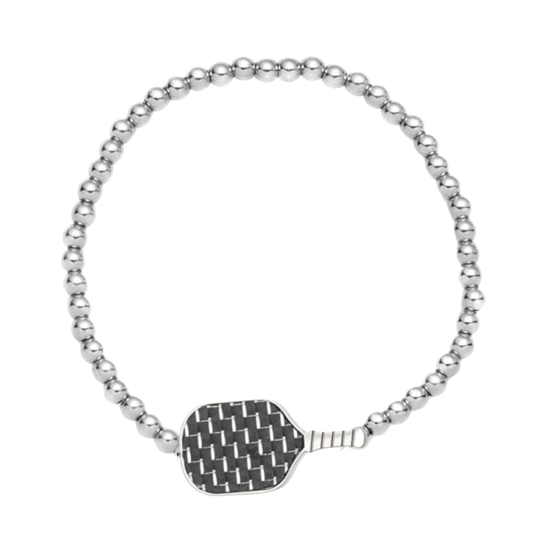 Pickleball Carbon Fiber Beaded Bracelet