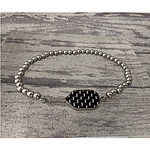 Pickleball Carbon Fiber Beaded Bracelet