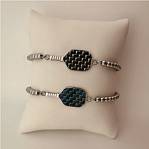 Pickleball Carbon Fiber Beaded Bracelet