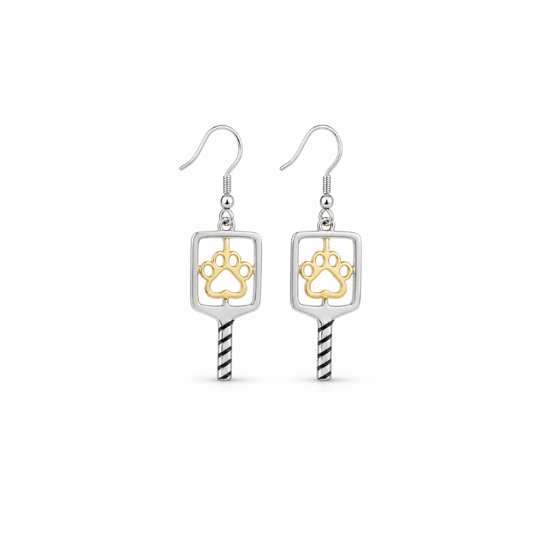 Pickleball Paw Print Dangle Earrings