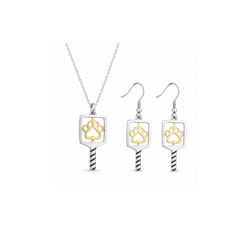 Pickleball Paw Print Jewelry Set