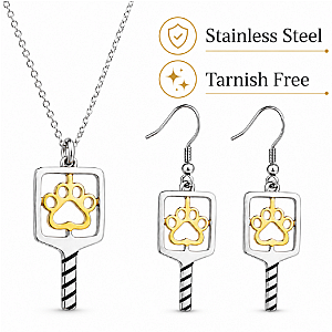 Pickleball Paw Print Jewelry Set