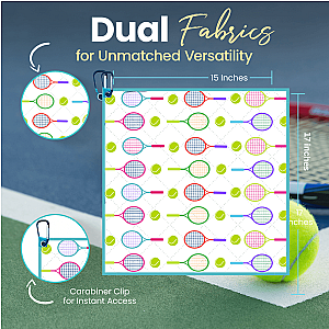Tennis Racket Towel - Microfiber & Cotton Athletic Towels with Carabiner Clip