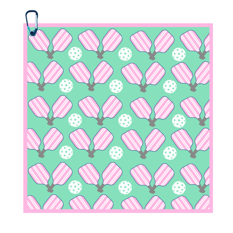 Pickleball Towel - Pink & Green Microfiber & Cotton Towel