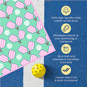 Pickleball Towel - Pink & Green Microfiber & Cotton Towel